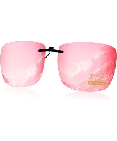 Polarized Clip-On Sunglasses,Lightweight Rectangle Design Over Prescription Glasses,Non-Flip Up,Compact Fit Pink Mirrored(ros...