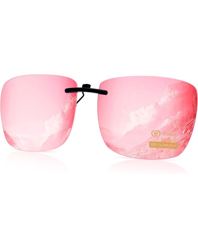 Polarized Clip-On Sunglasses,Lightweight Rectangle Design Over Prescription Glasses,Non-Flip Up,Compact Fit Pink Mirrored(ros...