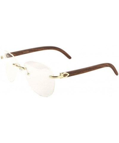 Marshal Metal & Faux Wood Rimless Aviator Sunglasses (Gold & Cherry Wood Frame, Clear Lenses) $10.04 Aviator