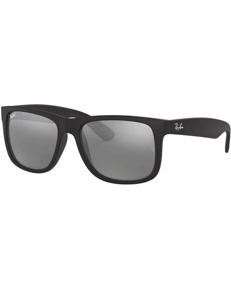 RB4165 Justin Rectangular Sunglasses Rubber Black/Grey Mirrored Silver $52.84 Rectangular