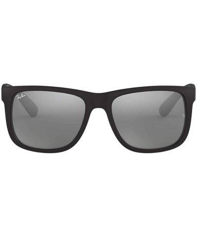 RB4165 Justin Rectangular Sunglasses Rubber Black/Grey Mirrored Silver $52.84 Rectangular