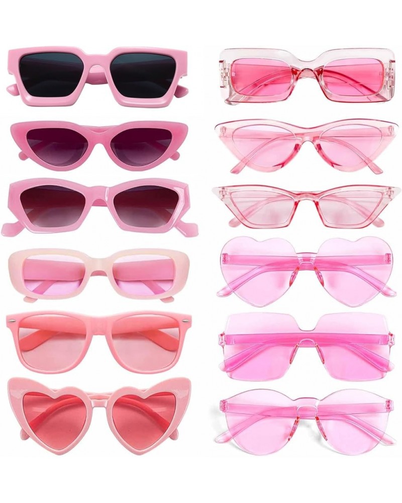 12 Mixed Pink Style Sunglasses Retro Party Favors Bulk Classic Eyewear Costume Glasses for Women Mixed Pink Color $11.48 Rect...