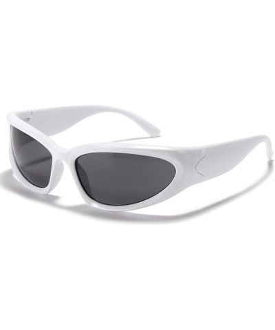 Y2K Wrap Around Sunglasses for Men Women Cool Cyber Glasses Sports Biker Shades Shield (White Frame-Grey Lens) White Frame-gr...