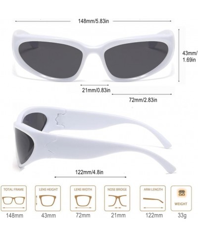 Y2K Wrap Around Sunglasses for Men Women Cool Cyber Glasses Sports Biker Shades Shield (White Frame-Grey Lens) White Frame-gr...