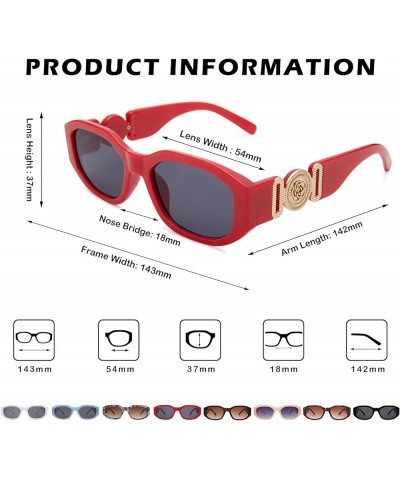 Rectangle Sunglasses for Women Men Retro Driving Glasses 90's Vintage Fashion Irregular Frame UV400 Protection C8- Red/Grey $...