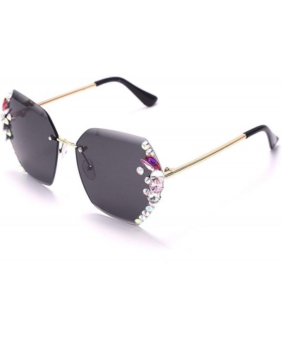 Women's Diamond Sunglasses Rimless Metal Sunglasses Street Shooting Party Decoration Holiday Glasses (Color : F, Size : Mediu...