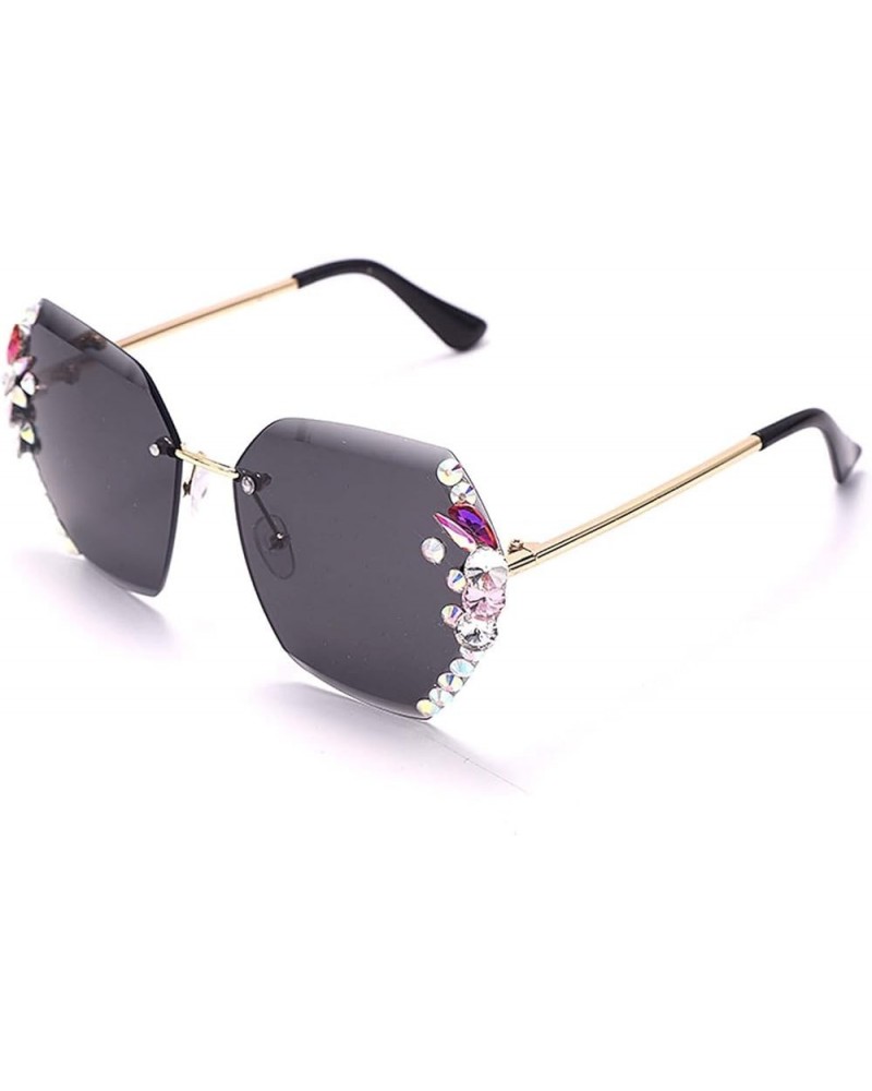 Women's Diamond Sunglasses Rimless Metal Sunglasses Street Shooting Party Decoration Holiday Glasses (Color : F, Size : Mediu...