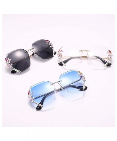 Women's Diamond Sunglasses Rimless Metal Sunglasses Street Shooting Party Decoration Holiday Glasses (Color : F, Size : Mediu...