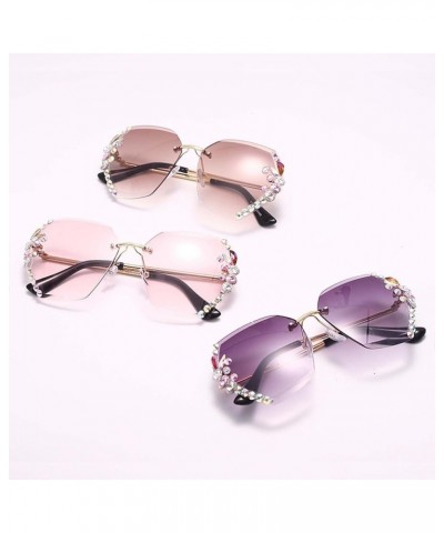 Women's Diamond Sunglasses Rimless Metal Sunglasses Street Shooting Party Decoration Holiday Glasses (Color : F, Size : Mediu...