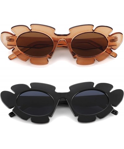 Trendy Cat Eye Flowers Sunglasses for Women Men Fashion Candy Colors Chunky Nude Shades UV400 Protection (Dark Brown/Brown + ...