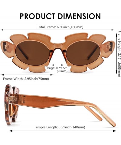 Trendy Cat Eye Flowers Sunglasses for Women Men Fashion Candy Colors Chunky Nude Shades UV400 Protection (Dark Brown/Brown + ...