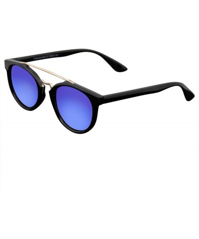 Men Sunglasses with Brow Bar Mirrored Lens Vintage Fashion Blue $10.23 Round