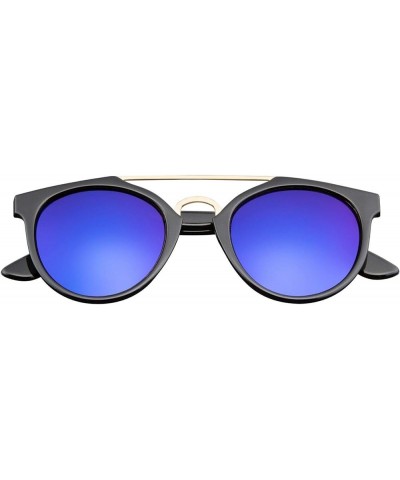 Men Sunglasses with Brow Bar Mirrored Lens Vintage Fashion Blue $10.23 Round