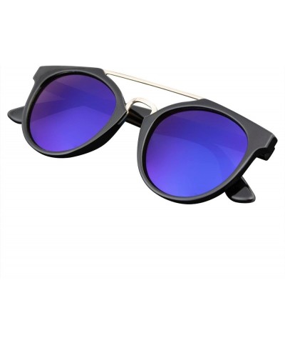 Men Sunglasses with Brow Bar Mirrored Lens Vintage Fashion Blue $10.23 Round