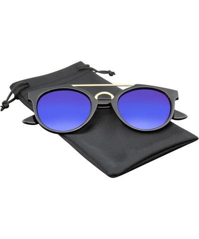 Men Sunglasses with Brow Bar Mirrored Lens Vintage Fashion Blue $10.23 Round