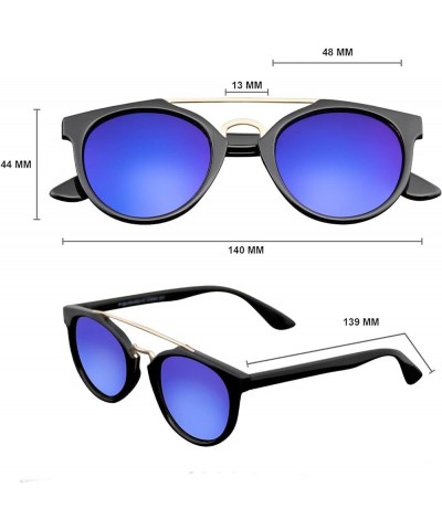 Men Sunglasses with Brow Bar Mirrored Lens Vintage Fashion Blue $10.23 Round