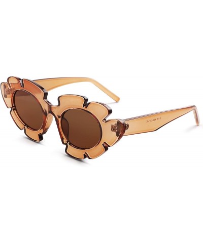 Trendy Cat Eye Flowers Sunglasses for Women Men Fashion Candy Colors Chunky Nude Shades UV400 Protection (Dark Brown/Brown + ...