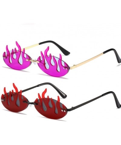 2PCS Flame Sunglasses for Women Trending Double Lens Flame Shaped Rimless Sunglasses Funny Party Dess Up Eyewear $5.60 Rimless