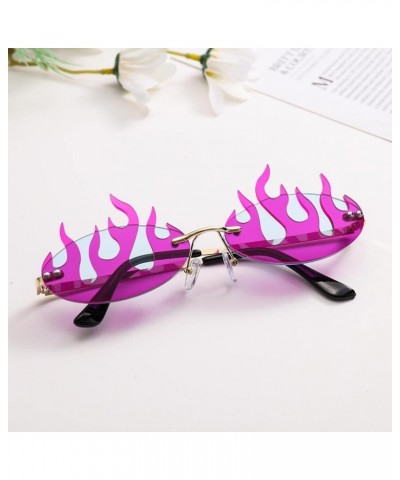 2PCS Flame Sunglasses for Women Trending Double Lens Flame Shaped Rimless Sunglasses Funny Party Dess Up Eyewear $5.60 Rimless