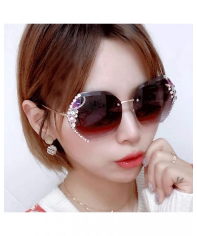 Woman Rimless Diamond Sunglasses,Polygonal Sunglasses UV Protection,Handmade Diamonds Gradual Trend Party Eyewear Blue $12.53...