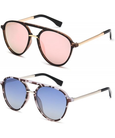 Vintage Aviator Sunglasses for Women Men 70s Flat Glasses UV400 Protection Pink+blue $25.45 Round