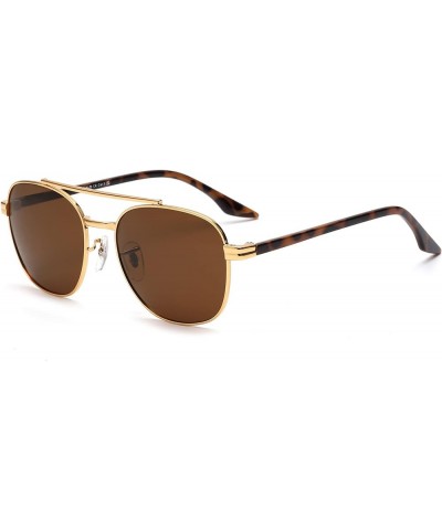 Retro Square Aviator Sunglasses Premium Glass Lens Flat Metal Eyewear Men Women 3 Gold Frame / Polarized Brown Lens $12.00 Sq...