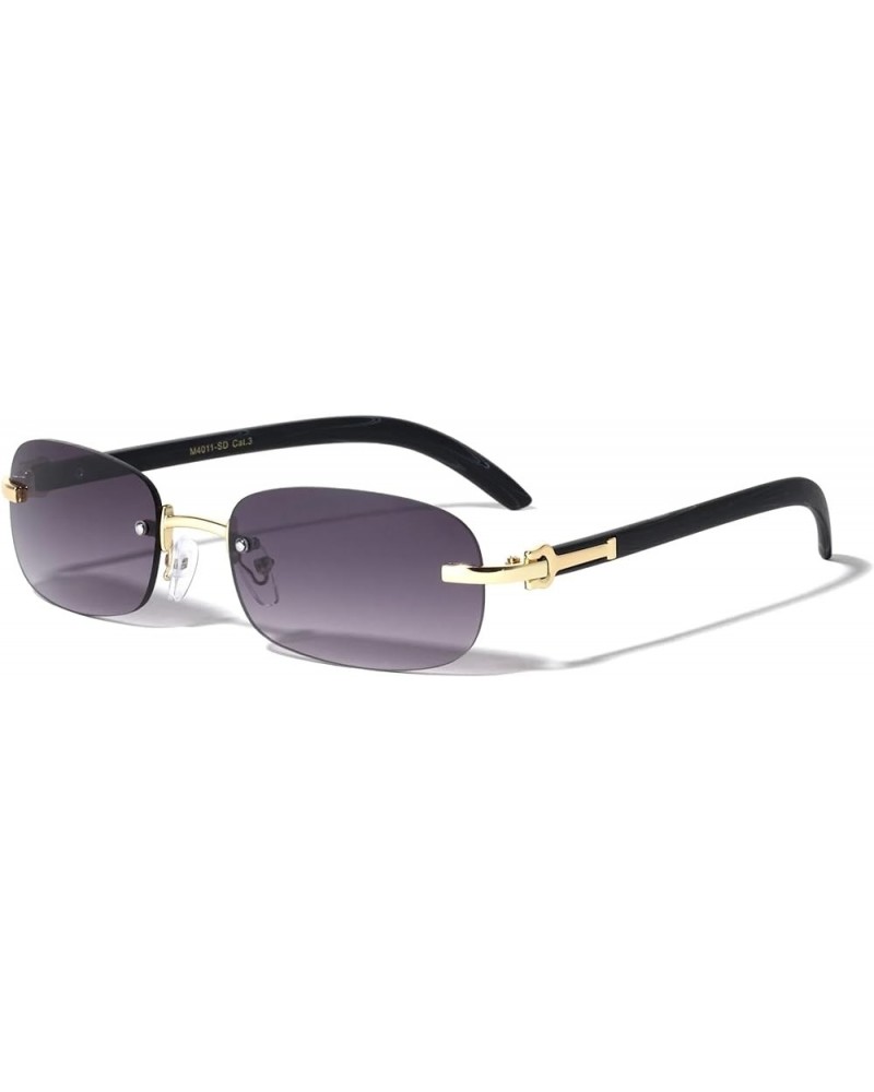 Dapper Slim Rimless Oval Metal & Wood Aviator Sunglasses Rose Gold & Black Wood, Smoke Smoke $10.41 Oval