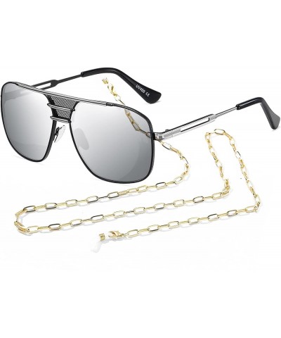 Polarized Square Pilot Sunglasses Classic Chain Trendy Metal Shades Eyewear Men Women 3 $13.56 Rectangular