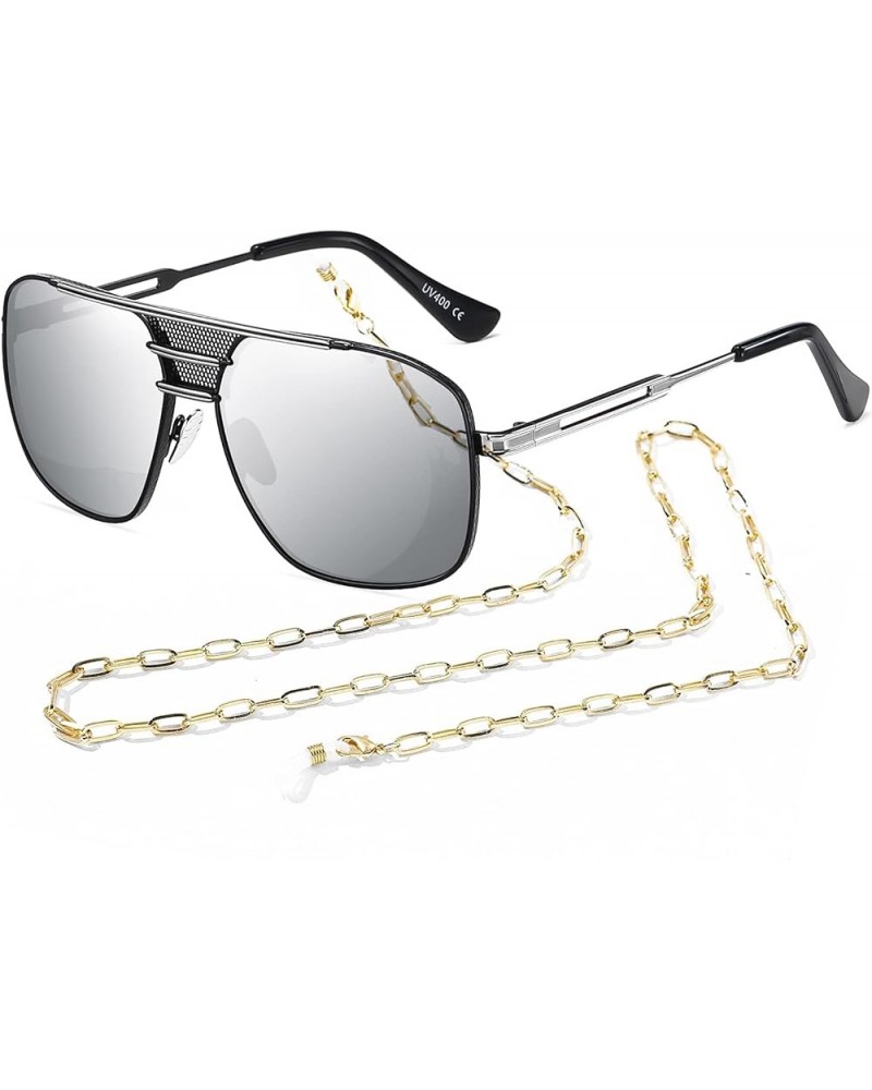 Polarized Square Pilot Sunglasses Classic Chain Trendy Metal Shades Eyewear Men Women 3 $13.56 Rectangular