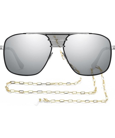 Polarized Square Pilot Sunglasses Classic Chain Trendy Metal Shades Eyewear Men Women 3 $13.56 Rectangular