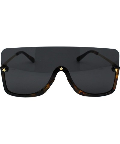 Oversized Boxy Sunglasses Womens Half Rim Shield Style Star Studs UV 400 Tortoise (Black) $9.49 Wayfarer