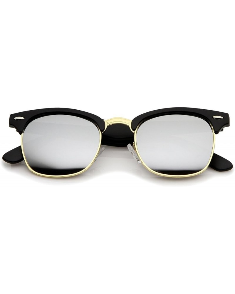 Premium Half Frame Horn Rimmed Sunglasses with Metal Rivets Matte Black-gold / Mirror $9.53 Rimless