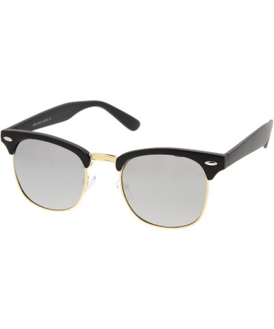 Premium Half Frame Horn Rimmed Sunglasses with Metal Rivets Matte Black-gold / Mirror $9.53 Rimless