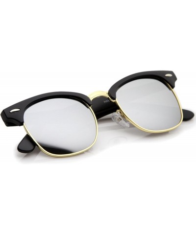 Premium Half Frame Horn Rimmed Sunglasses with Metal Rivets Matte Black-gold / Mirror $9.53 Rimless