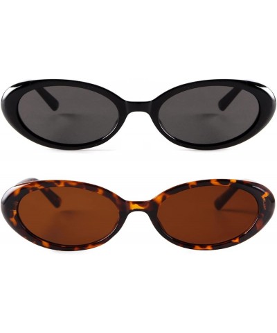 Tiny Small 90s Sunglasses for Women Men Retro Oval Tinted Glasses Black+leopard $13.19 Goggle