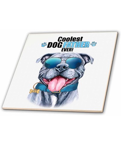 Happy Blue Nose Pit Bull Dog in Sunglasses for Dads on Fathers Day - Tiles (ct-381609-2) 6-Inch-Glass $14.09 Designer