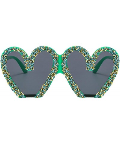 Trendy Diamond Love Heart Sunglasses for Women,Oversized Women's Cute Bling Rhinestone Sunglasses UV400 Protection Green $10....