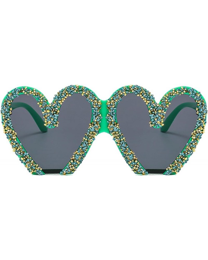 Trendy Diamond Love Heart Sunglasses for Women,Oversized Women's Cute Bling Rhinestone Sunglasses UV400 Protection Green $10....