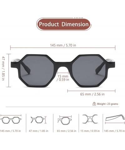 Retro Hexagon Sunglasses for Men Women Vintage Small Square Glasses Black $10.44 Hexagonal