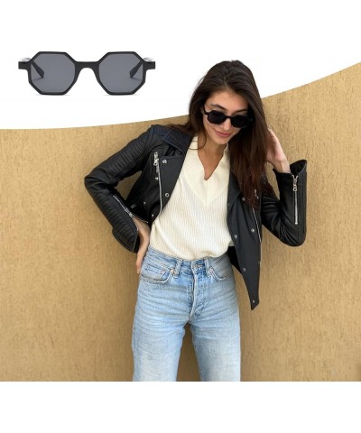 Retro Hexagon Sunglasses for Men Women Vintage Small Square Glasses Black $10.44 Hexagonal