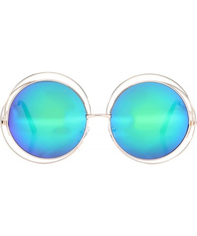 Women's Double Circle Metal Wire Frame Oversized Round Sunglasses Green Mirrored Lens $9.85 Oversized