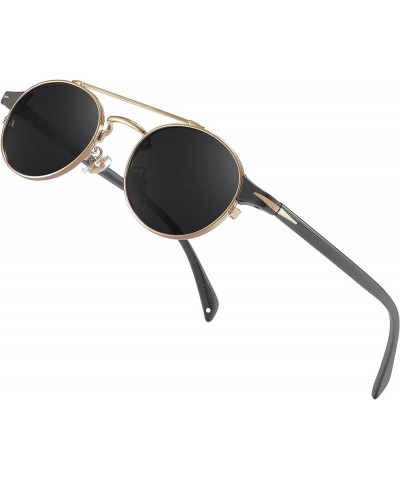 Waylon Steampunk Round Sunglasses for Men Vintage Polarized Sunglasses Oval Shades UV Protection Gold / Black $8.54 Oval