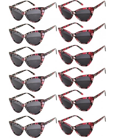 Retro Women's Cat Eye Vintage Sunglasses Smoke Lens 12 PCS Wholesale Smoke Lens / Floral Black & Red $18.59 Cat Eye