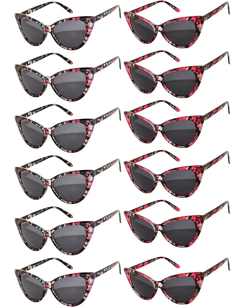 Retro Women's Cat Eye Vintage Sunglasses Smoke Lens 12 PCS Wholesale Smoke Lens / Floral Black & Red $18.59 Cat Eye