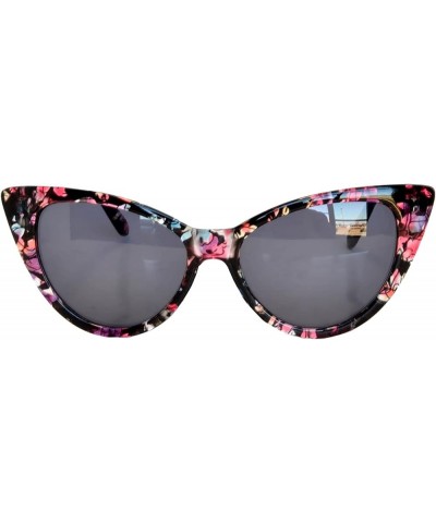 Retro Women's Cat Eye Vintage Sunglasses Smoke Lens 12 PCS Wholesale Smoke Lens / Floral Black & Red $18.59 Cat Eye