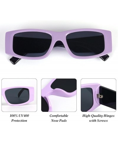 Retro Rectangle Oval Lenses UV400 Sunglasses for Women Men Narrow Thin Square Frame Sun Glasses Vintage Shades Styleb-purple ...