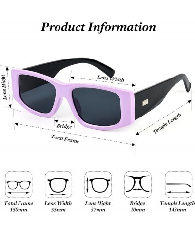 Retro Rectangle Oval Lenses UV400 Sunglasses for Women Men Narrow Thin Square Frame Sun Glasses Vintage Shades Styleb-purple ...