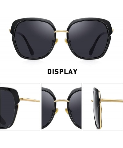 Vintage Oversized Shield Frame Women's Polarized Sunglasses Holiday Sunglasses for Women with Gift Box O6371 Black $10.00 Ove...