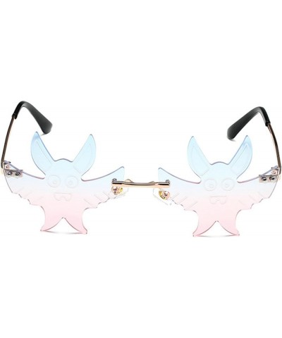 Bat Shape Sunglasses for Women Men Rimless Irregular Eyewear Retro rave Party halloween Bat Sun Glasses Blue&pink $10.77 Rimless