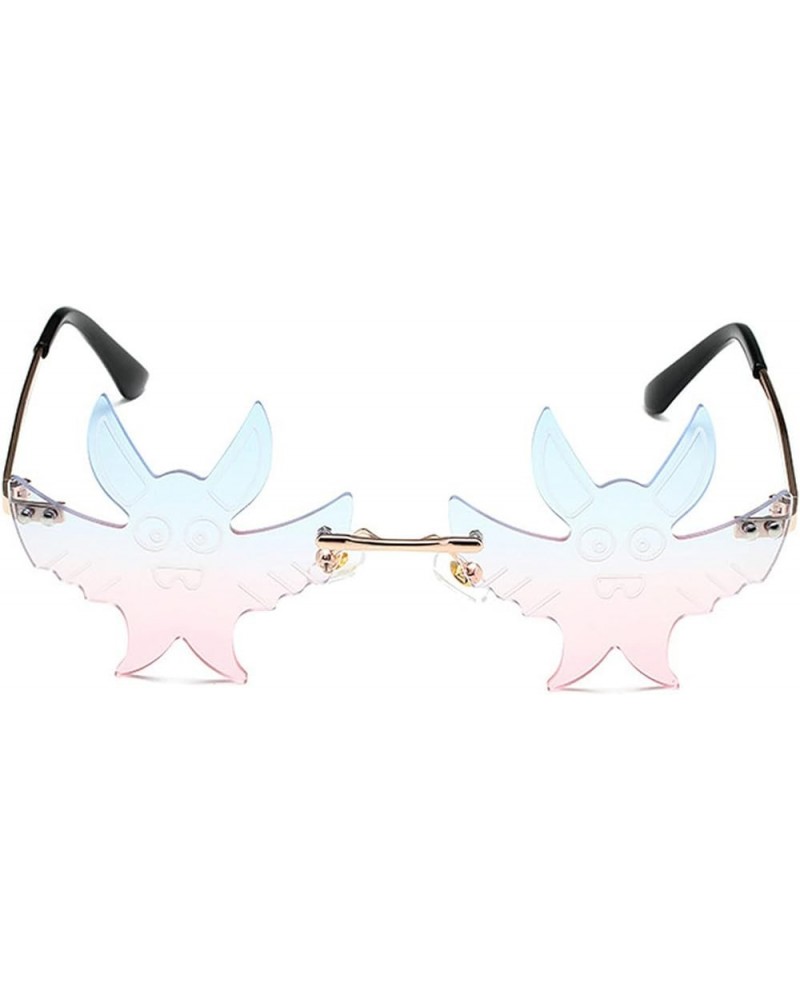 Bat Shape Sunglasses for Women Men Rimless Irregular Eyewear Retro rave Party halloween Bat Sun Glasses Blue&pink $10.77 Rimless